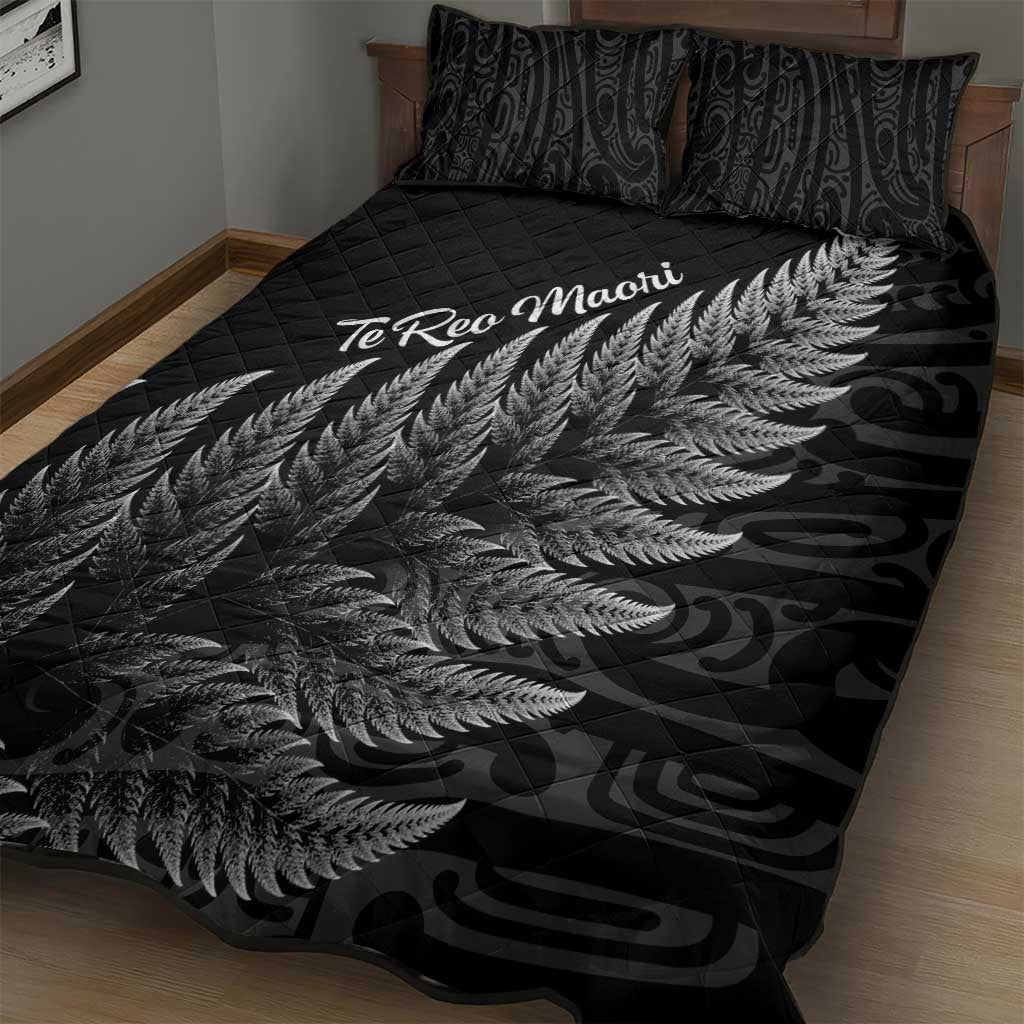 New Zealand Te Reo Mori Quilt Bed Set Simple Black Fern LT9 - Polynesian Pride