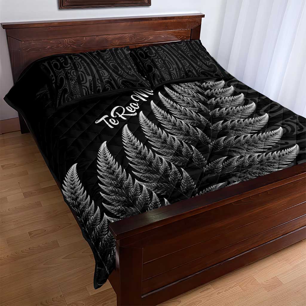 New Zealand Te Reo Mori Quilt Bed Set Simple Black Fern LT9 - Polynesian Pride