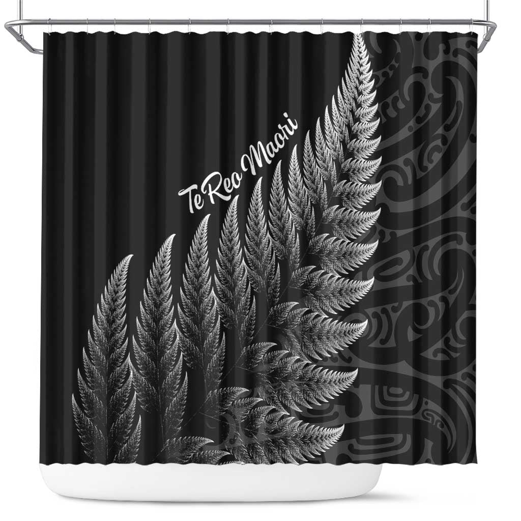 New Zealand Te Reo Māori Shower Curtain Simple Black Fern