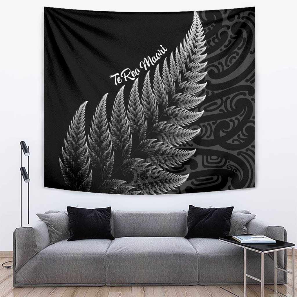 New Zealand Te Reo Mori Tapestry Simple Black Fern LT9 Black - Polynesian Pride