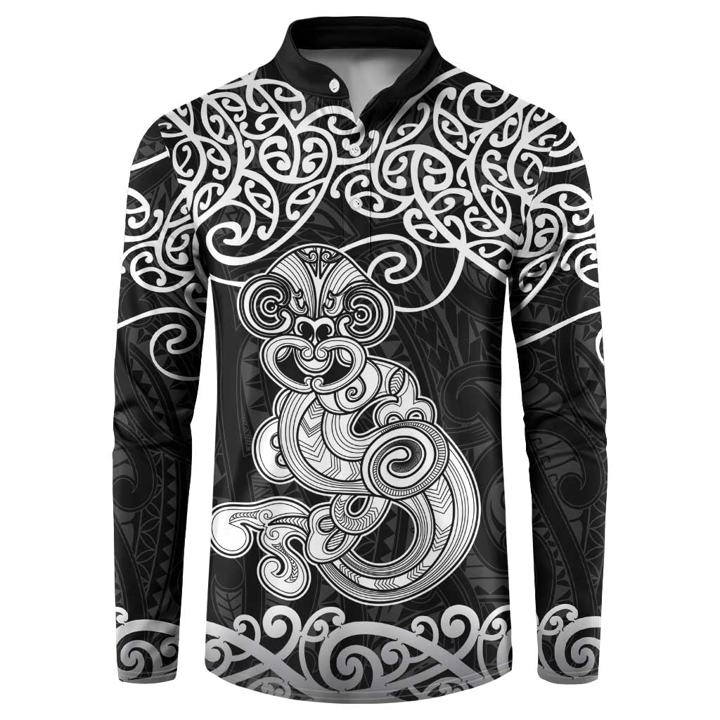 Te Reo Maori Tiki Inspired Art Button Sweatshirt LT9 Black - Polynesian Pride