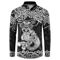Te Reo Maori Tiki Inspired Art Button Sweatshirt LT9 Black - Polynesian Pride