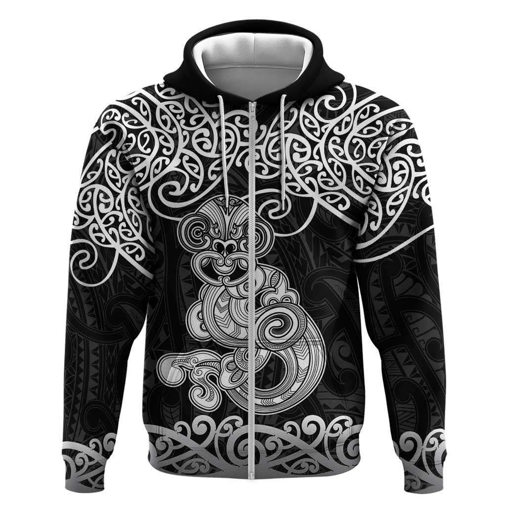 Te Reo Maori Tiki Inspired Art Hoodie LT9 Zip Hoodie Black - Polynesian Pride