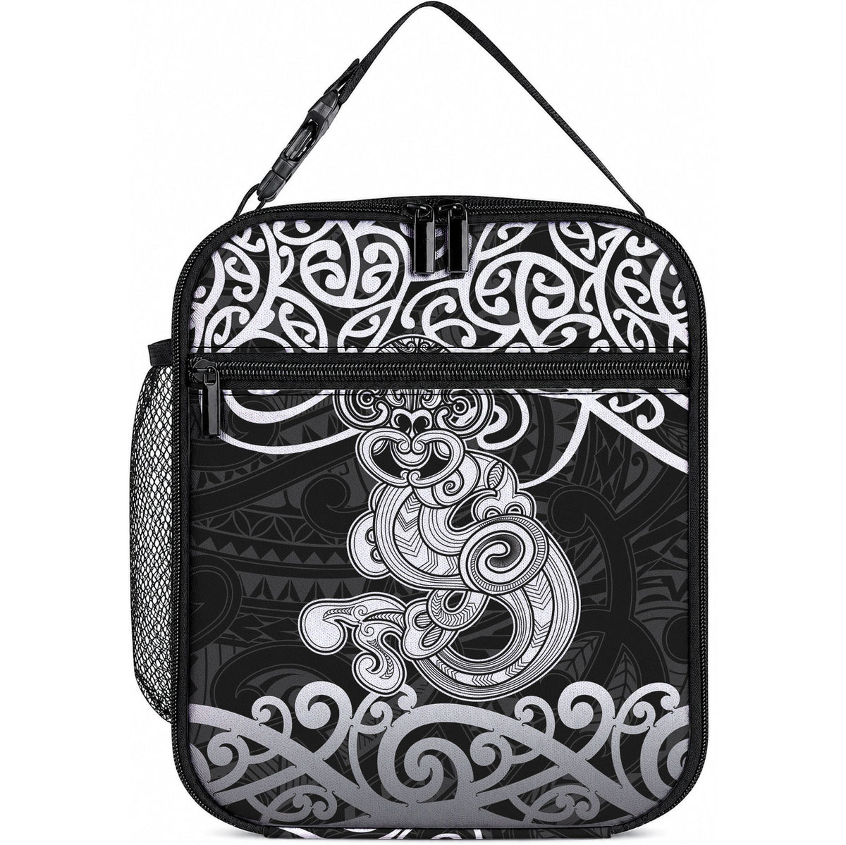 Te Reo Maori Tiki Inspired Art Lunch Bag LT9 10.2 × 8.3 × 4.3 inch Black - Polynesian Pride