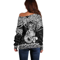 Te Reo Maori Tiki Inspired Art Off Shoulder Sweater LT9 - Polynesian Pride