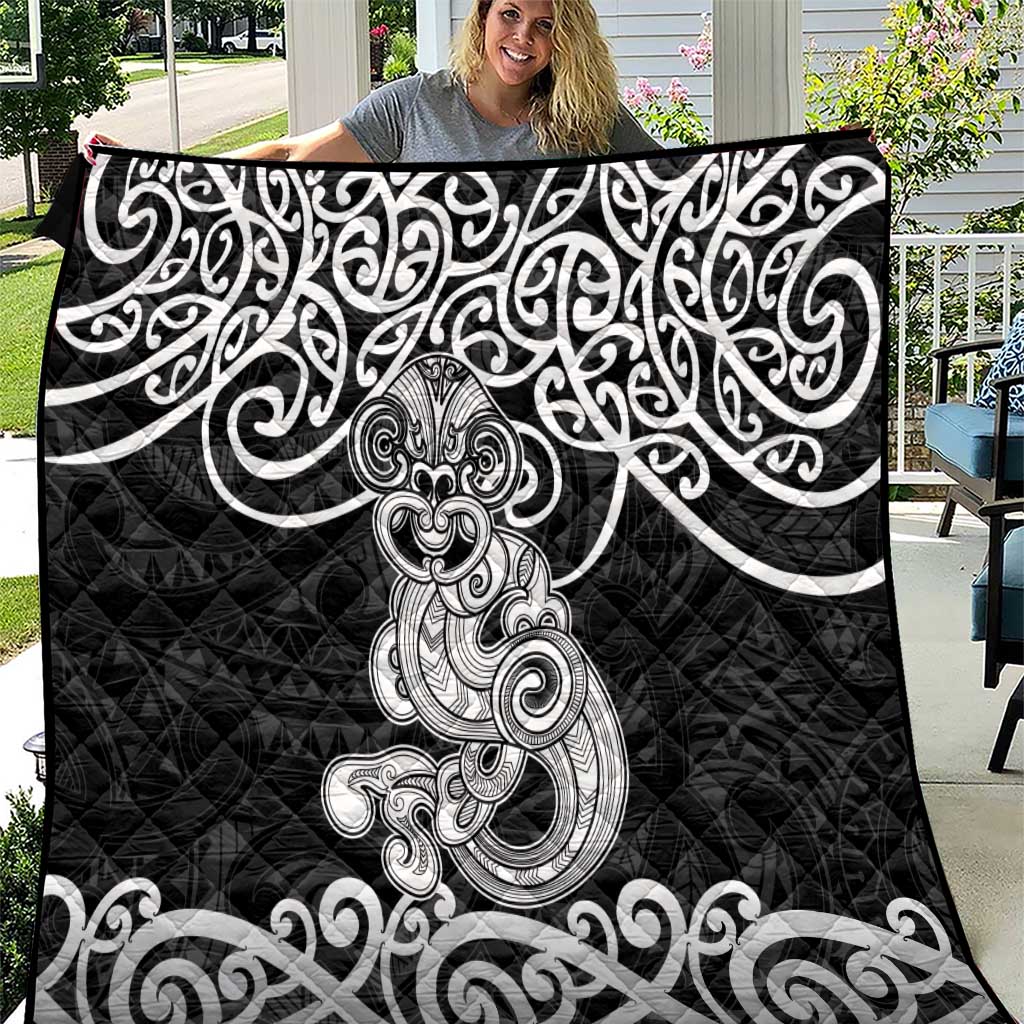 Te Reo Maori Tiki Inspired Art Quilt LT9 Black - Polynesian Pride