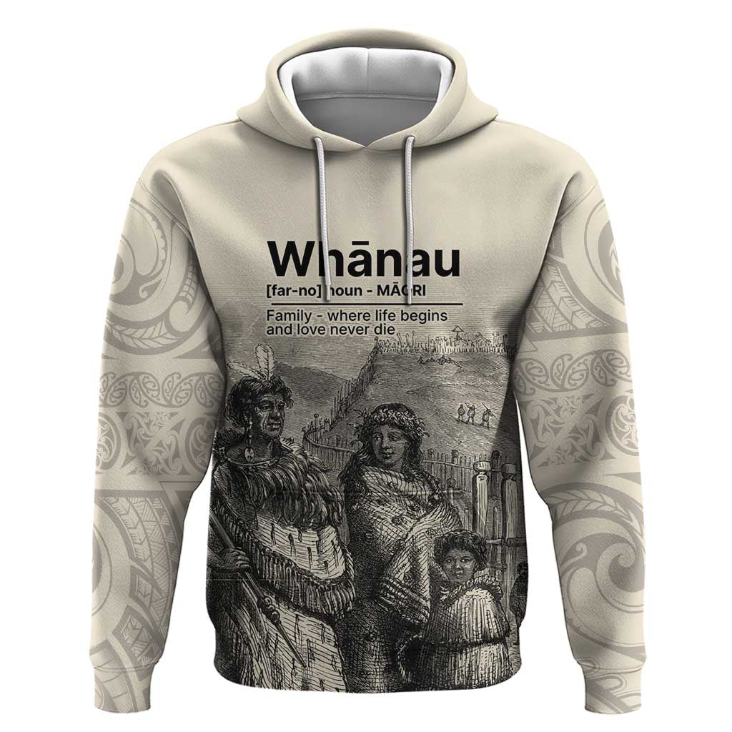 Whanau Maori Language Hoodie Te Reo Maori Inspired Art LT9 Pullover Hoodie Nude - Polynesian Pride