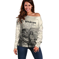 Whanau Maori Language Off Shoulder Sweater Te Reo Maori Inspired Art LT9 Women Nude - Polynesian Pride