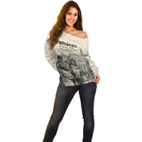 Whanau Maori Language Off Shoulder Sweater Te Reo Maori Inspired Art LT9 - Polynesian Pride