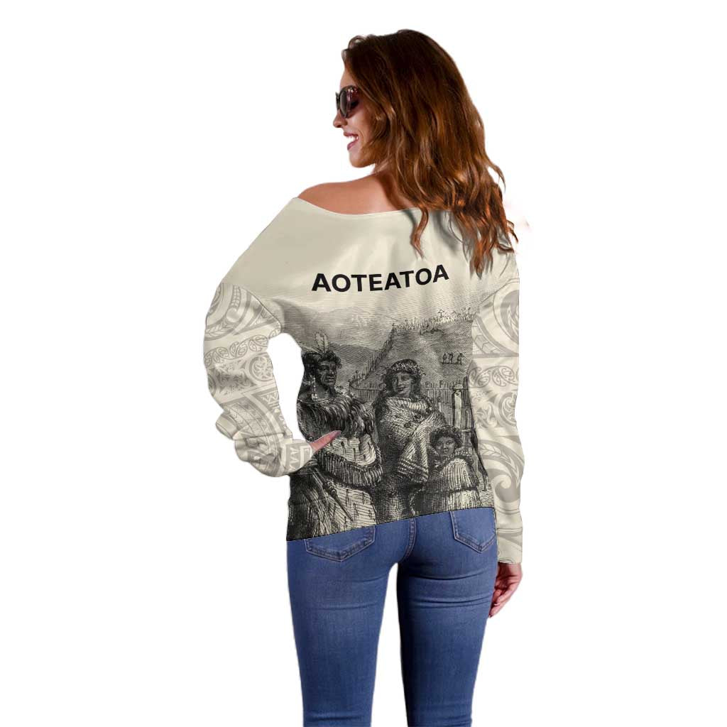 Whanau Maori Language Off Shoulder Sweater Te Reo Maori Inspired Art LT9 - Polynesian Pride