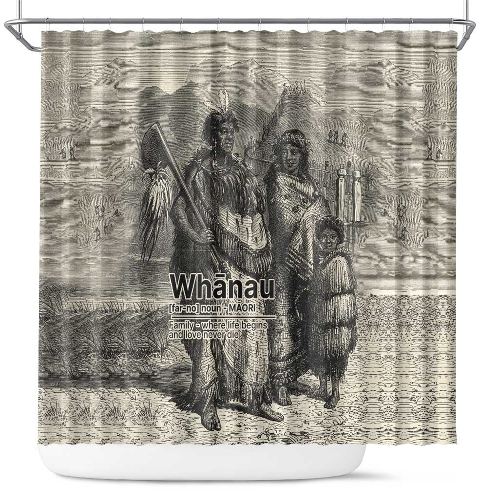 Whanau Maori Language Shower Curtain Te Reo Maori Inspired Art LT9 Nude - Polynesian Pride