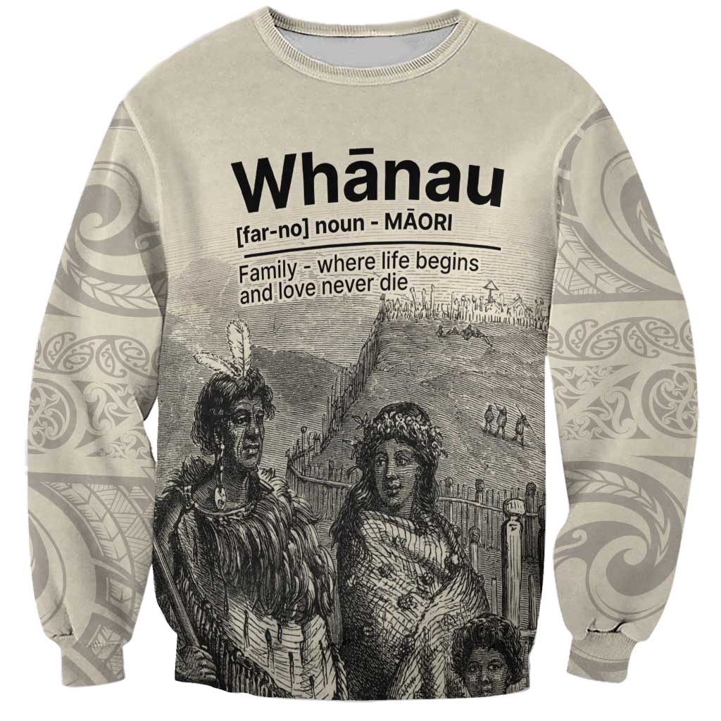 Whanau Maori Language Sweatshirt Te Reo Maori Inspired Art LT9 Unisex Nude - Polynesian Pride