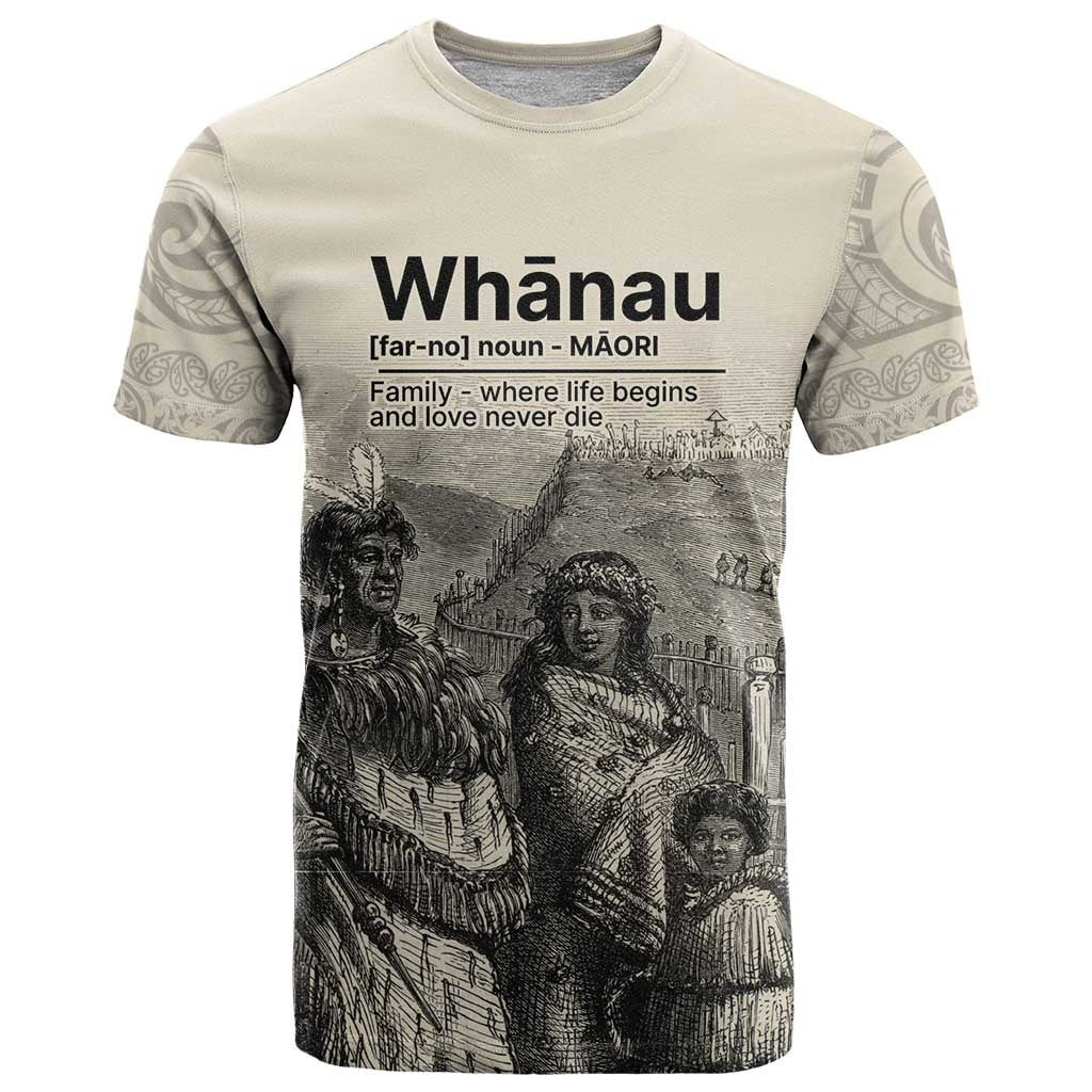 Whanau Maori Language T Shirt Te Reo Maori Inspired Art LT9 Nude - Polynesian Pride