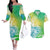 Polynesian Sunset Plumeria Couples Matching Off The Shoulder Long Sleeve Dress and Hawaiian Shirt Pacific Island Tribal Green Style LT9 Green - Polynesian Pride