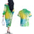 Polynesian Sunset Plumeria Couples Matching Off The Shoulder Long Sleeve Dress and Hawaiian Shirt Pacific Island Tribal Green Style LT9 - Polynesian Pride