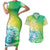 Polynesian Sunset Plumeria Couples Matching Short Sleeve Bodycon Dress and Hawaiian Shirt Pacific Island Tribal Green Style LT9 Green - Polynesian Pride