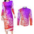 Polynesian Sunset Plumeria Couples Matching Long Sleeve Bodycon Dress and Long Sleeve Button Shirts Pacific Island Tribal Purple Style LT9 Purple - Polynesian Pride