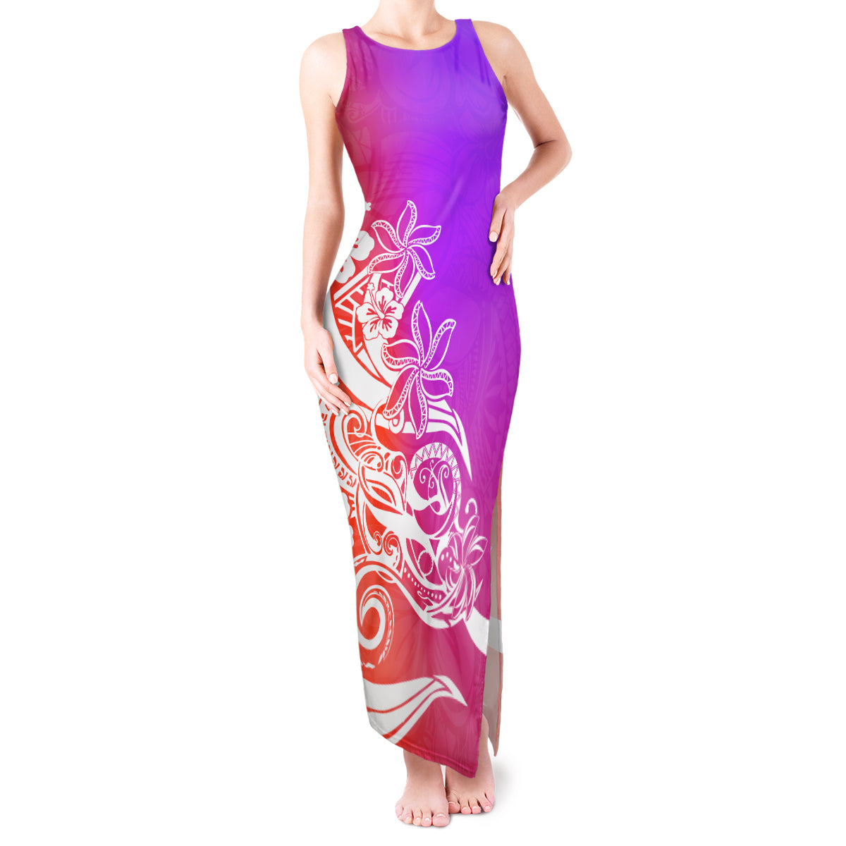 Polynesian Sunset Plumeria Tank Maxi Dress Pacific Island Tribal Purple Style LT9 Women Purple - Polynesian Pride