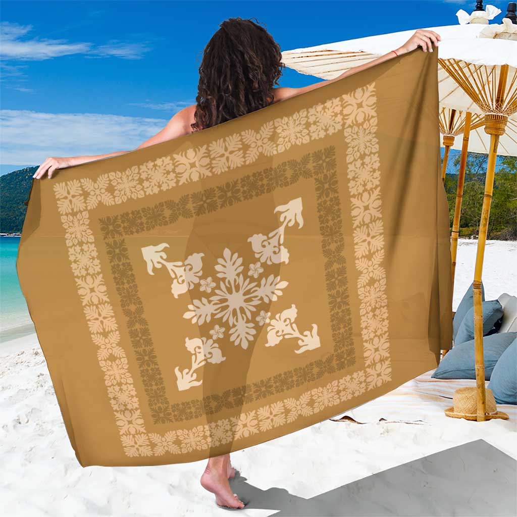 Hawaiian Quilt Block Design Sarong Gold Hawaii Culture Motifs LT9 One Size 44 x 66 inches Gold - Polynesian Pride