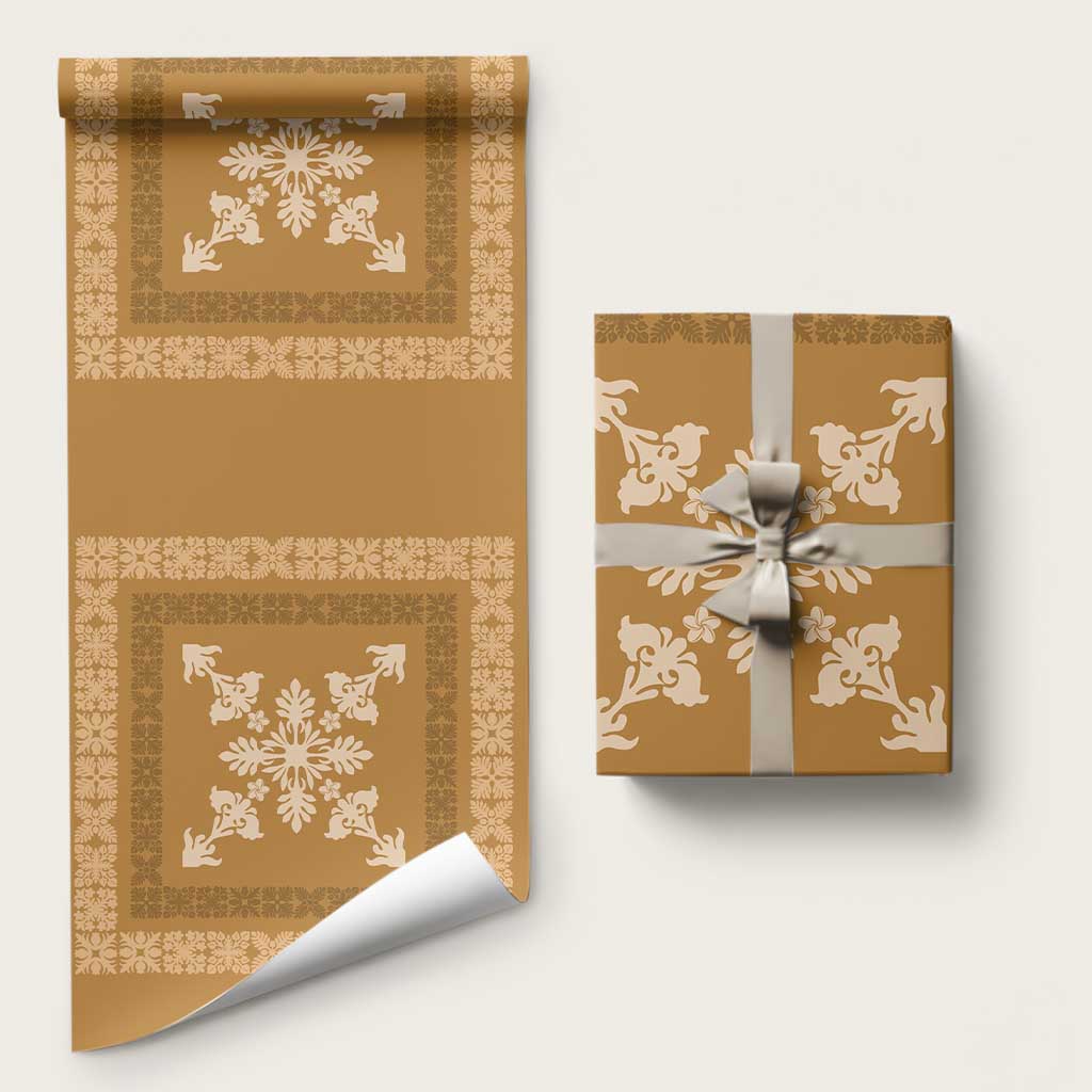Hawaiian Quilt Block Design Wrapping Paper Gold Hawaii Culture Motifs LT9 58" × 23" Gold - Polynesian Pride