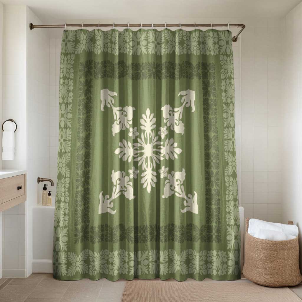 Hawaiian Quilt Block Design Bathroom Set Lime Hawaii Culture Motifs LT9 Shower Curtain Only Lime - Polynesian Pride