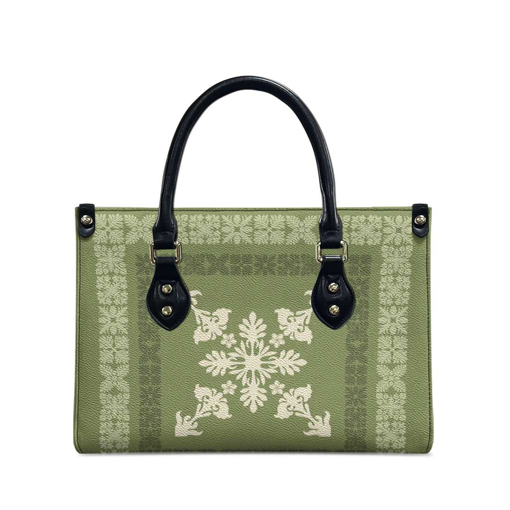 Hawaiian Quilt Block Design Leather Bag Lime Hawaii Culture Motifs LT9 - Polynesian Pride