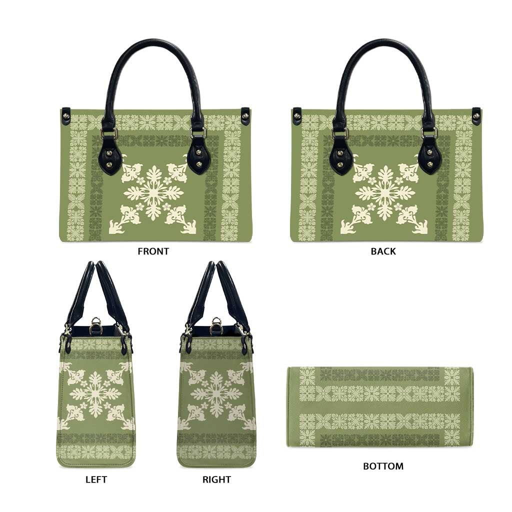 Hawaiian Quilt Block Design Leather Bag Lime Hawaii Culture Motifs LT9 - Polynesian Pride