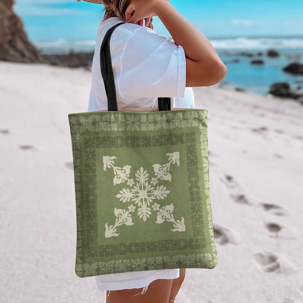 Hawaiian Quilt Block Design Tote Bag Lime Hawaii Culture Motifs LT9 - Polynesian Pride