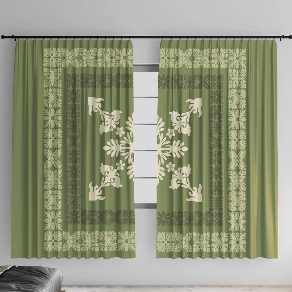 Hawaiian Quilt Block Design Window Curtain Lime Hawaii Culture Motifs LT9 With Hooks Lime - Polynesian Pride