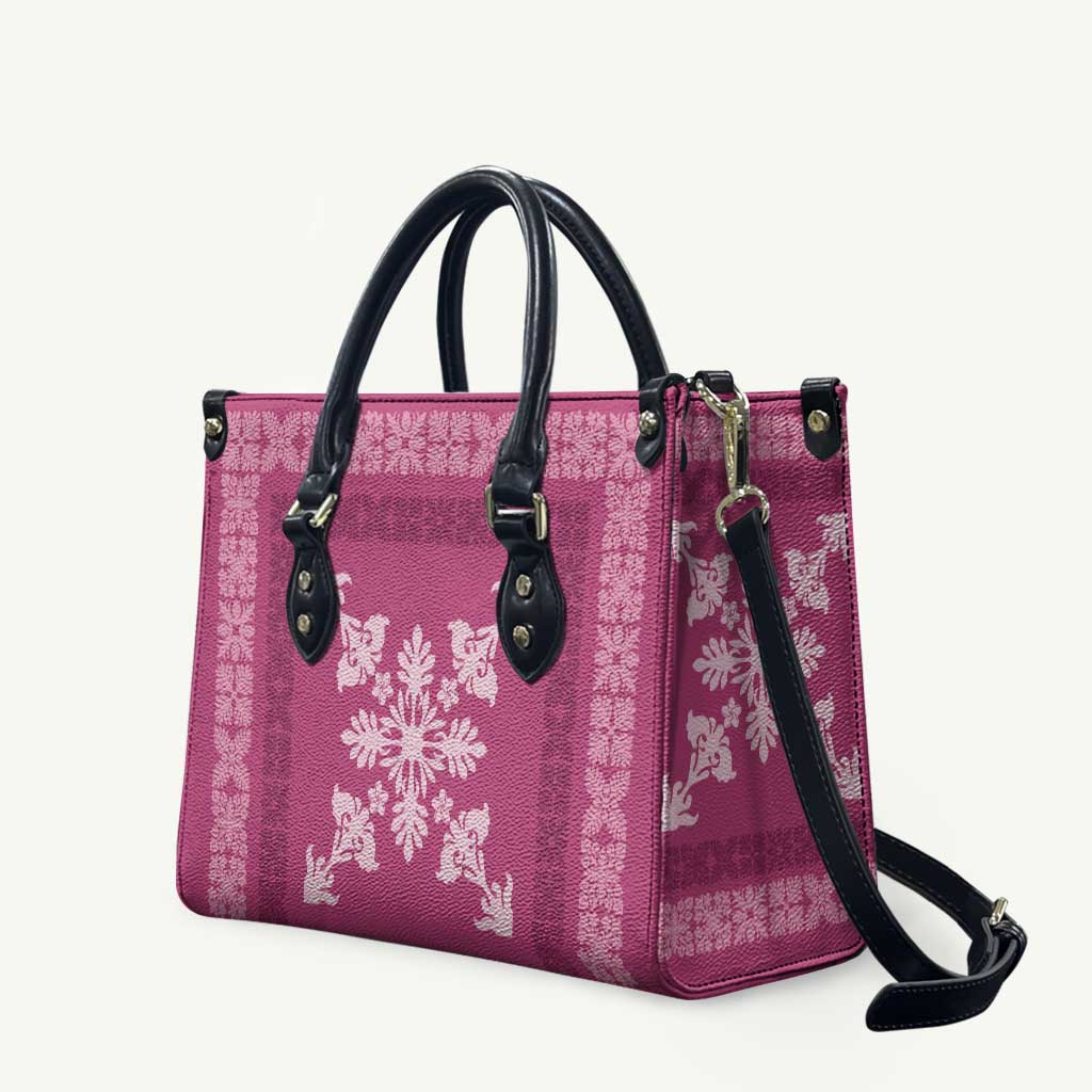 Hawaiian Quilt Block Design Leather Bag Pink Hawaii Culture Motifs LT9 Pink - Polynesian Pride