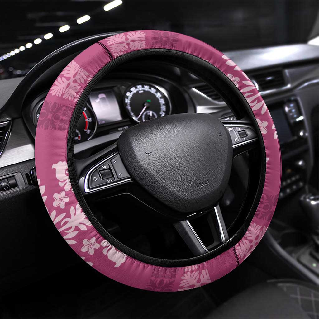 Hawaiian Quilt Block Design Steering Wheel Cover Pink Hawaii Culture Motifs LT9 Universal Fit Pink - Polynesian Pride