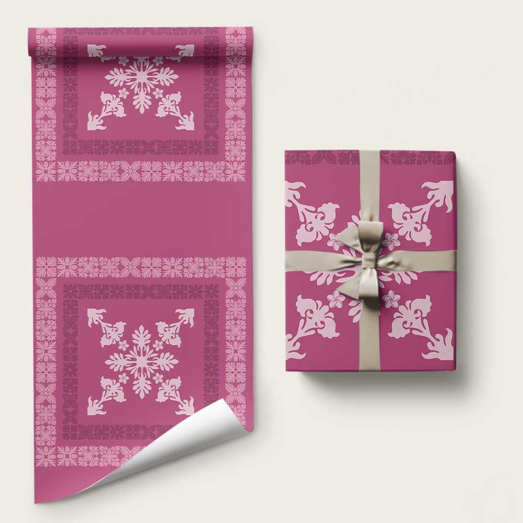 Hawaiian Quilt Block Design Wrapping Paper Pink Hawaii Culture Motifs LT9 58" × 23" Pink - Polynesian Pride
