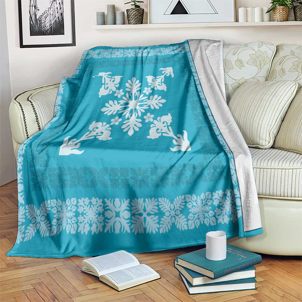 Hawaiian Quilt Block Design Blanket Teal Hawaii Culture Motifs LT9 Teal - Polynesian Pride