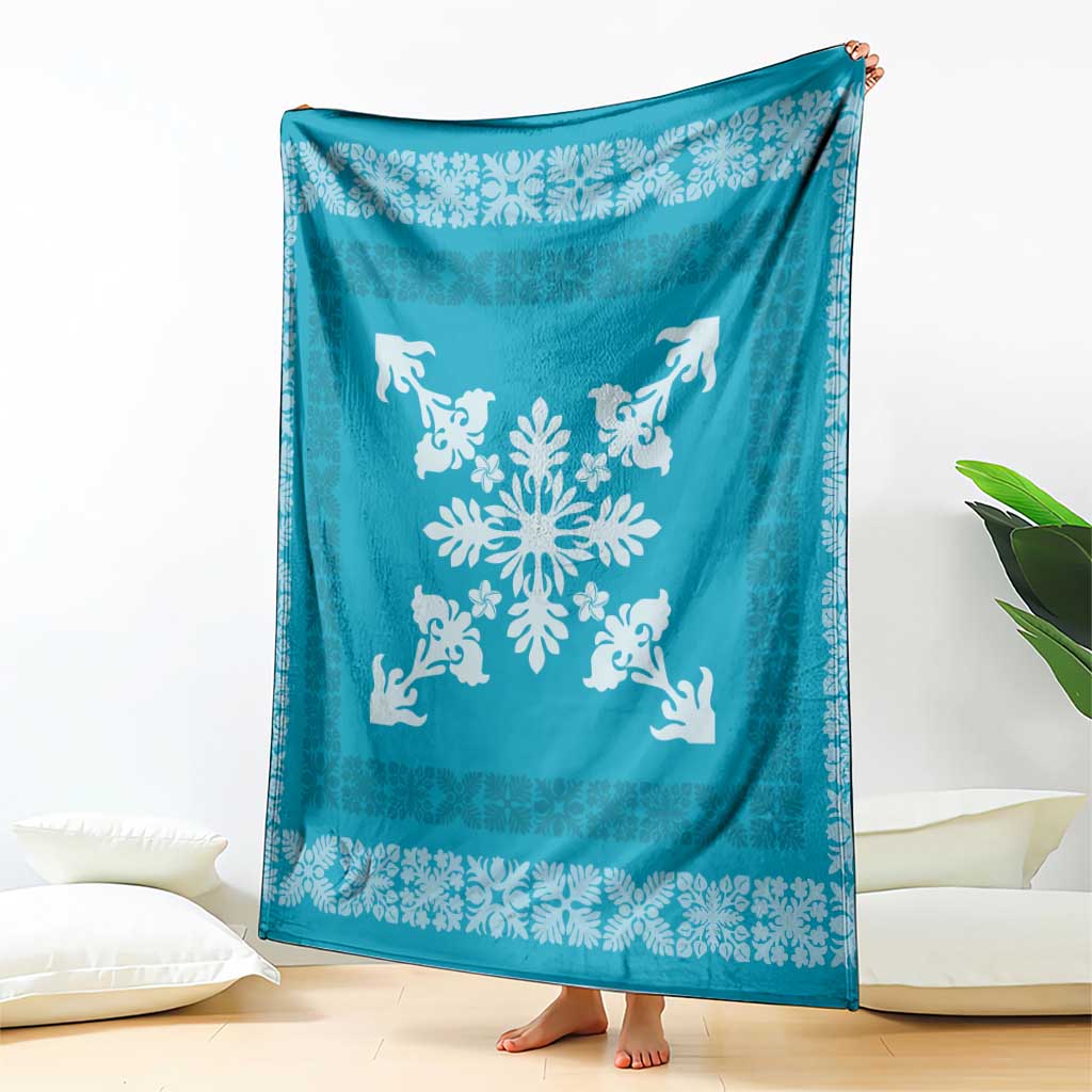Hawaiian Quilt Block Design Blanket Teal Hawaii Culture Motifs LT9 - Polynesian Pride