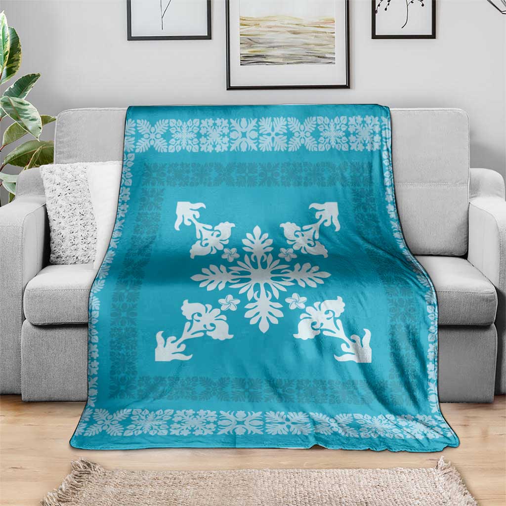 Hawaiian Quilt Block Design Blanket Teal Hawaii Culture Motifs LT9 - Polynesian Pride