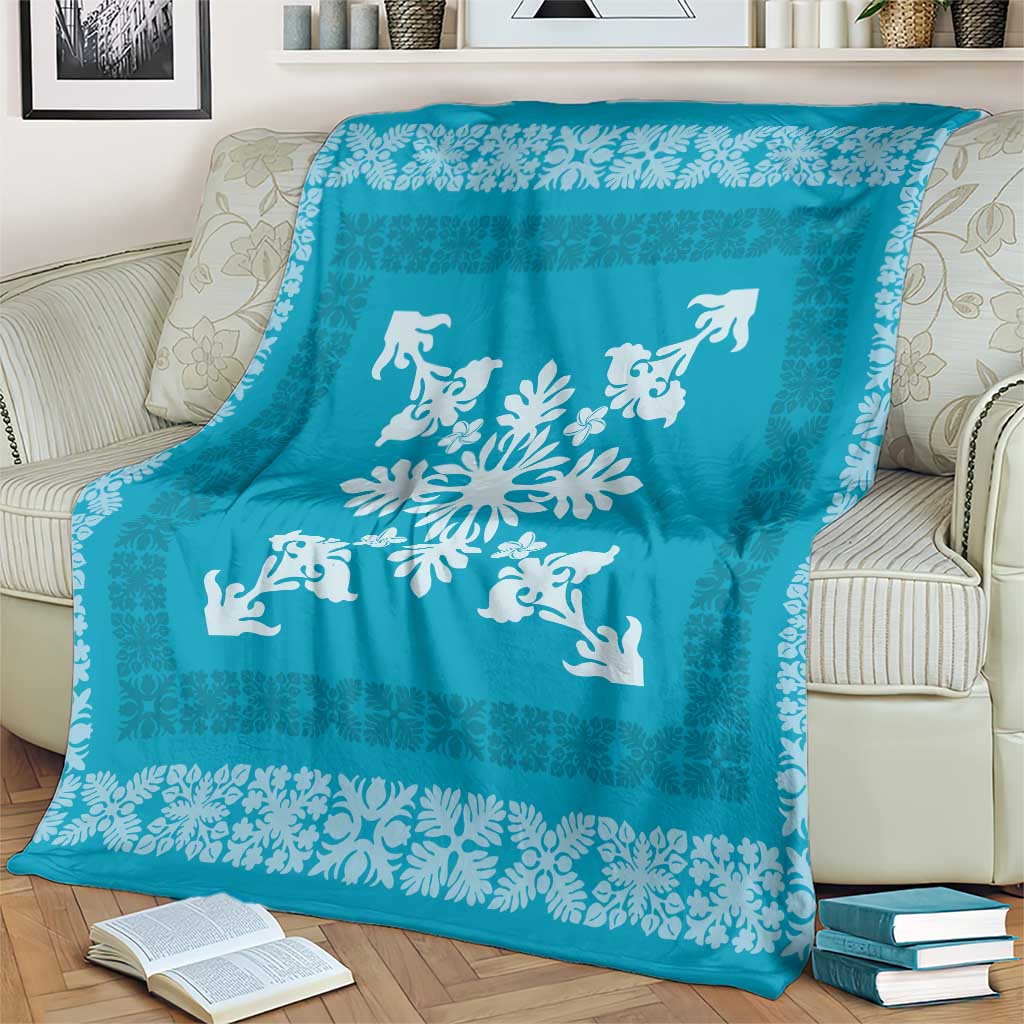 Hawaiian Quilt Block Design Blanket Teal Hawaii Culture Motifs LT9 - Polynesian Pride