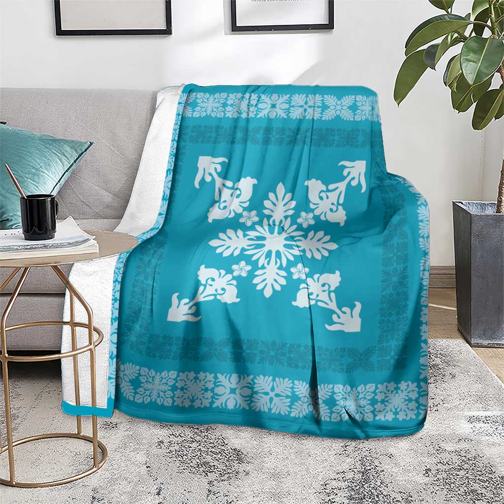 Hawaiian Quilt Block Design Blanket Teal Hawaii Culture Motifs LT9 - Polynesian Pride