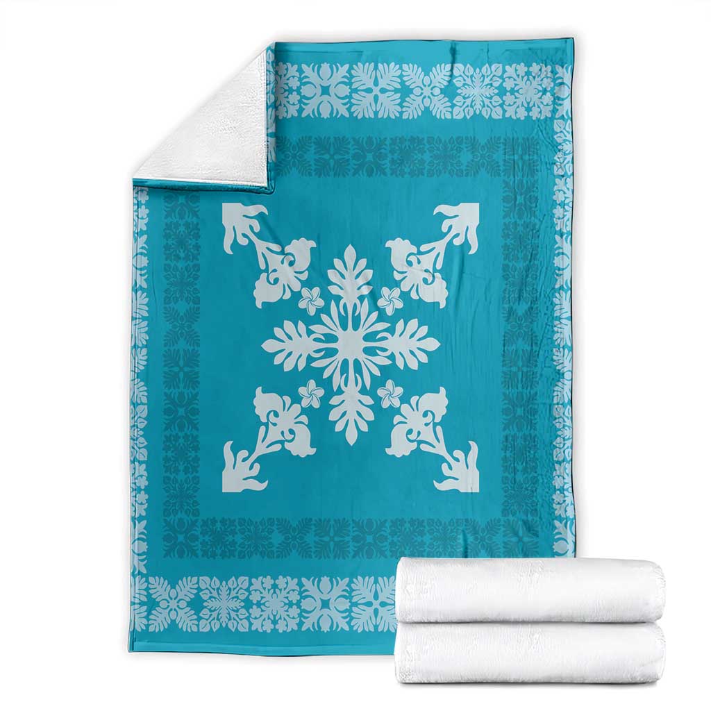 Hawaiian Quilt Block Design Blanket Teal Hawaii Culture Motifs LT9 - Polynesian Pride