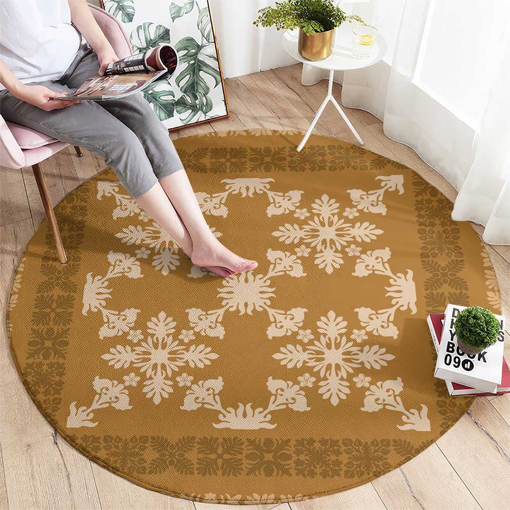 Hawaiian Quilt Pattern Round Carpet Gold Hawaii Culture Tropical LT9 - Polynesian Pride