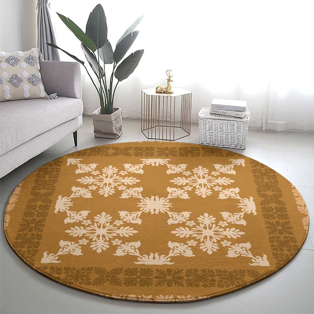 Hawaiian Quilt Pattern Round Carpet Gold Hawaii Culture Tropical LT9 - Polynesian Pride