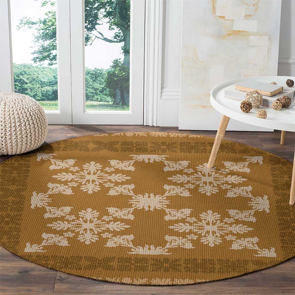 Hawaiian Quilt Pattern Round Carpet Gold Hawaii Culture Tropical LT9 - Polynesian Pride