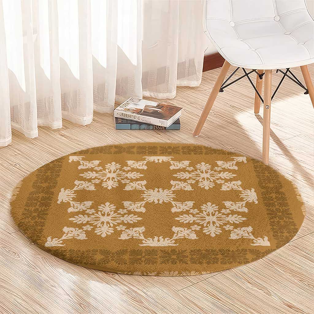 Hawaiian Quilt Pattern Round Carpet Gold Hawaii Culture Tropical LT9 - Polynesian Pride