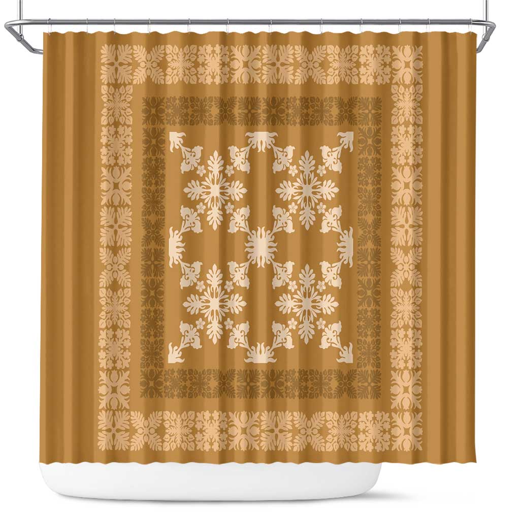 Hawaiian Quilt Pattern Shower Curtain Gold Hawaii Culture Tropical LT9 Gold - Polynesian Pride