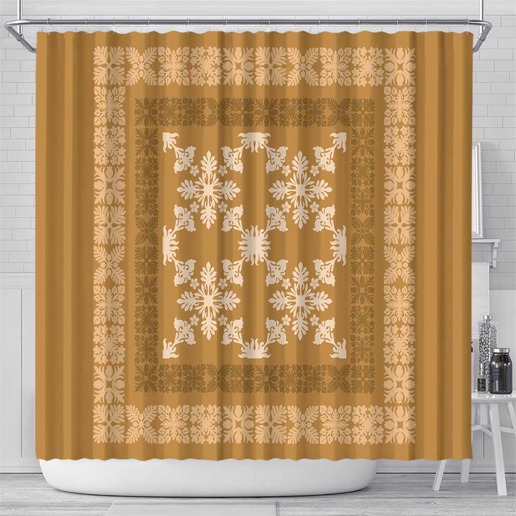 Hawaiian Quilt Pattern Shower Curtain Gold Hawaii Culture Tropical LT9 - Polynesian Pride
