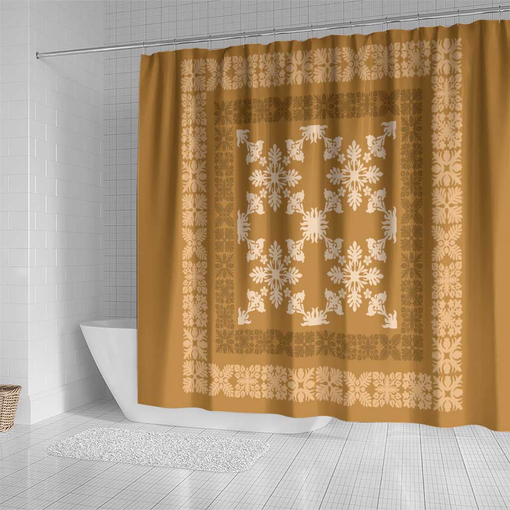 Hawaiian Quilt Pattern Shower Curtain Gold Hawaii Culture Tropical LT9 - Polynesian Pride