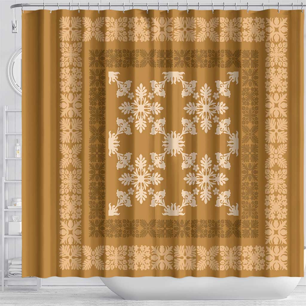 Hawaiian Quilt Pattern Shower Curtain Gold Hawaii Culture Tropical LT9 - Polynesian Pride