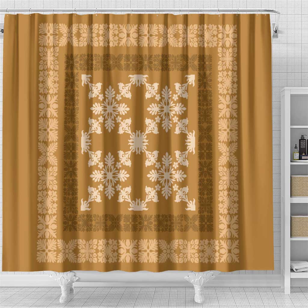 Hawaiian Quilt Pattern Shower Curtain Gold Hawaii Culture Tropical LT9 - Polynesian Pride