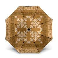 Hawaiian Quilt Pattern Umbrella Gold Hawaii Culture Tropical LT9 One Size Folded 11.42 inch Opened Diameter 37.4 inch Gold - Polynesian Pride