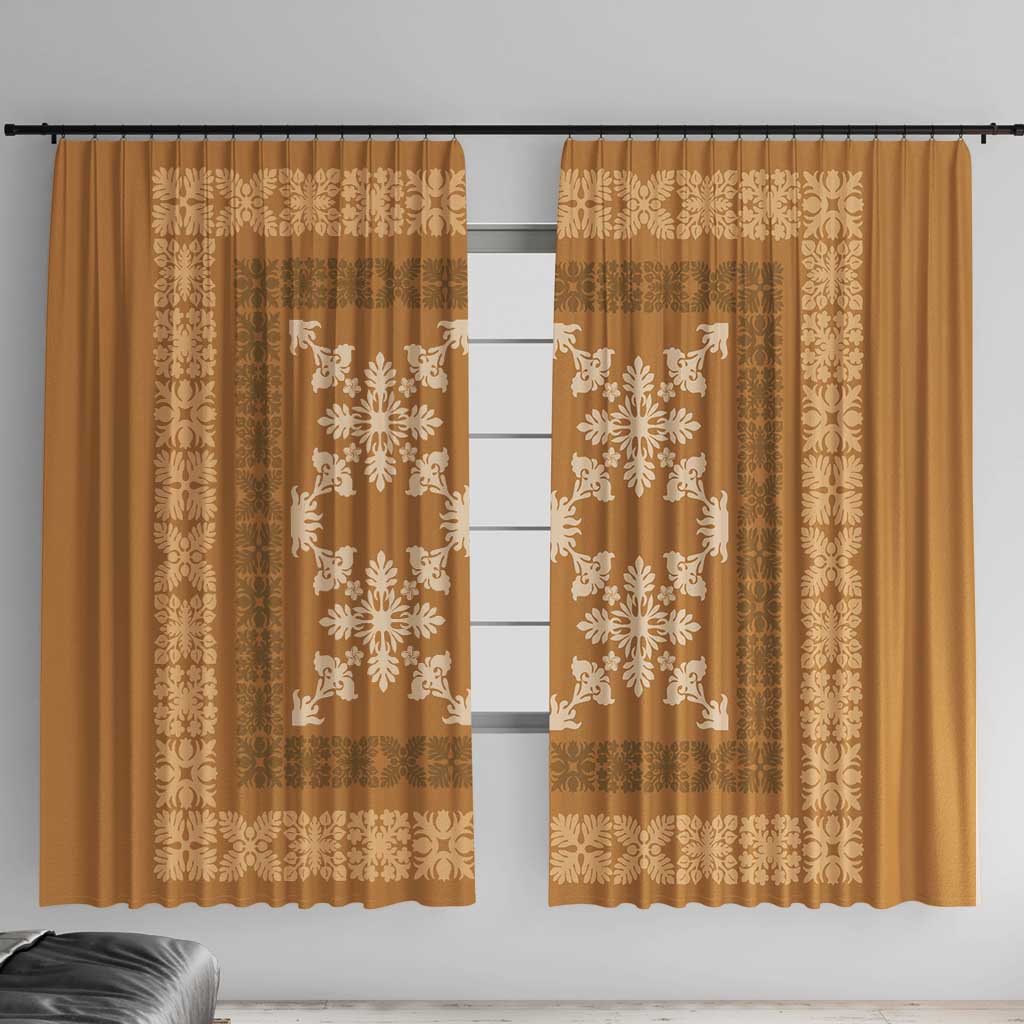 Hawaiian Quilt Pattern Window Curtain Gold Hawaii Culture Tropical LT9 With Hooks Gold - Polynesian Pride