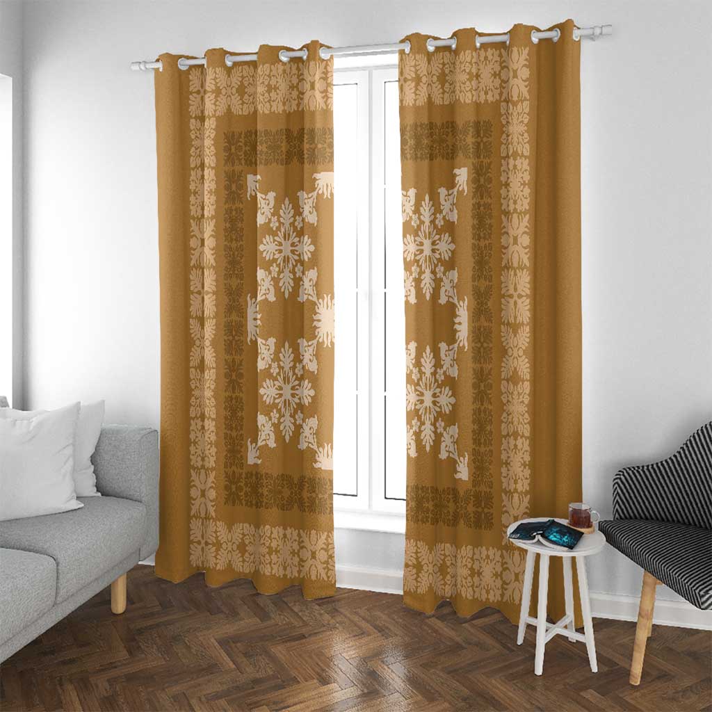 Hawaiian Quilt Pattern Window Curtain Gold Hawaii Culture Tropical LT9 With Grommets Gold - Polynesian Pride